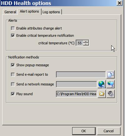 HDD Health alert options